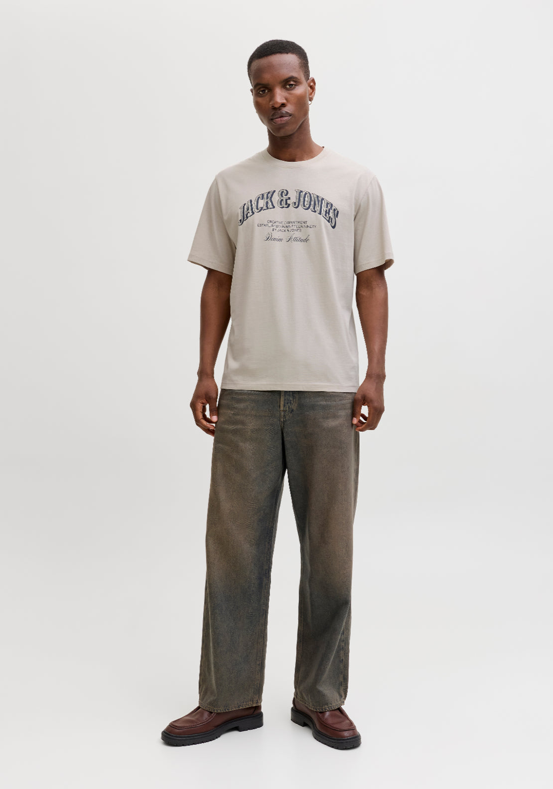 Jack &amp; Jones Short Sleeve T-Shirt - Moonbeam 4 Shaws Department Stores