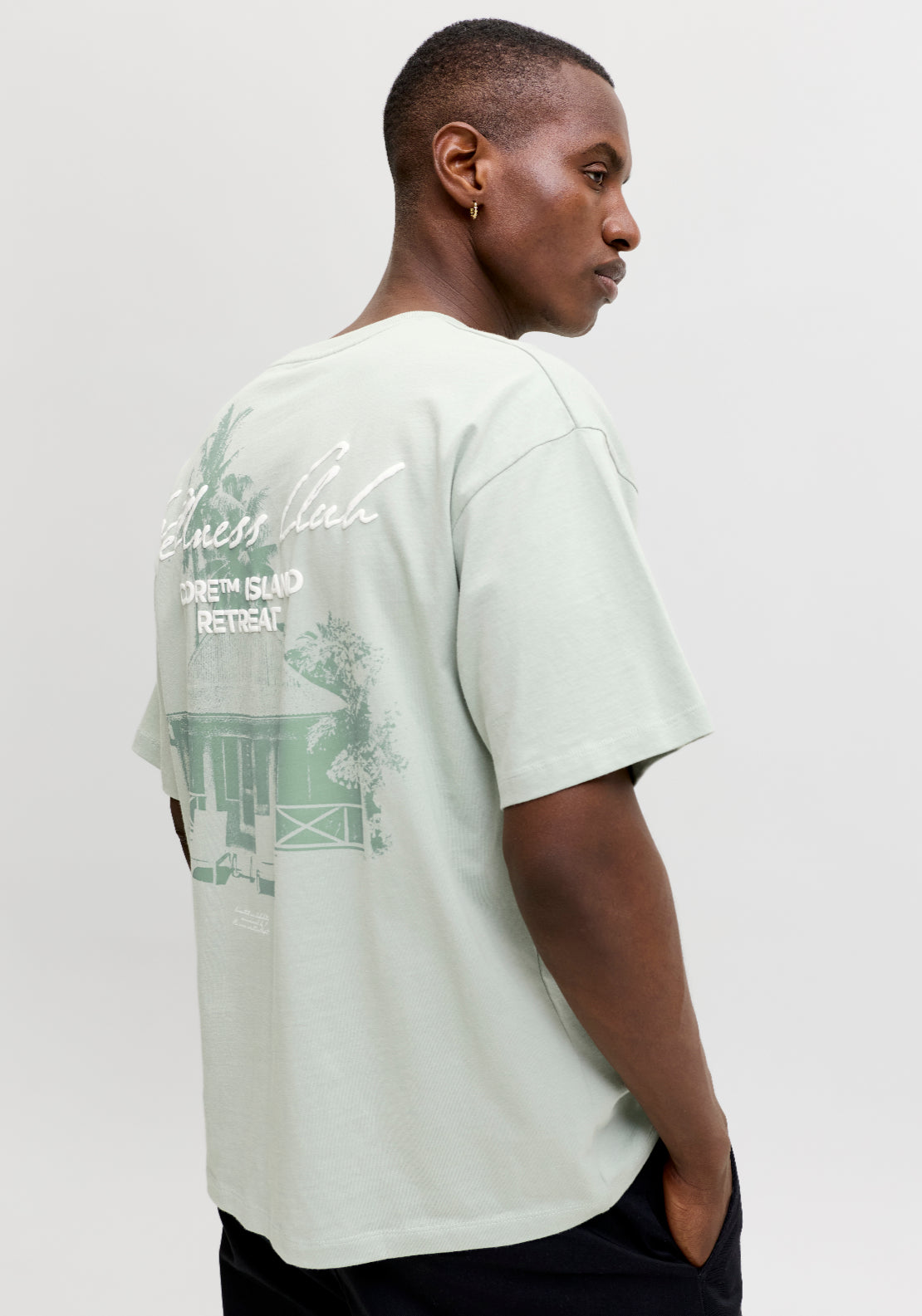 Jack &amp; Jones Short Sleeve Script Back Print Tee - Aqua Gray 3 Shaws Department Stores