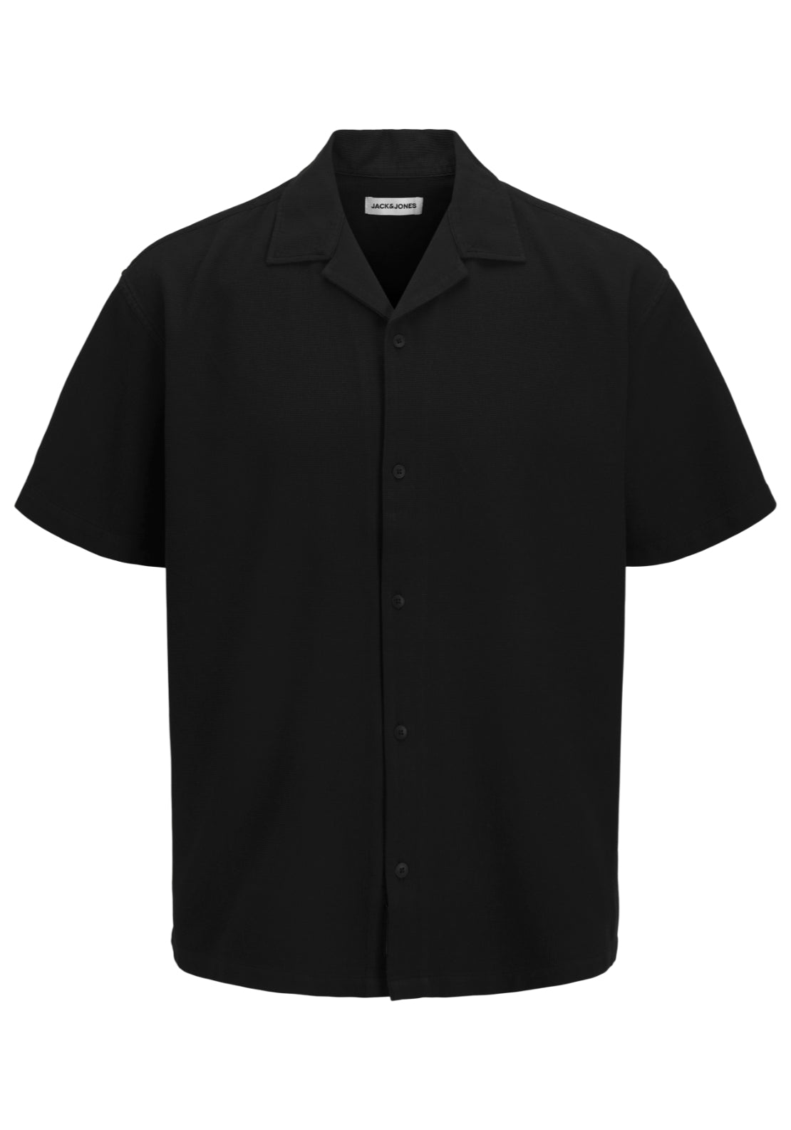 Jack &amp; Jones Short Sleeve Waffle Resort Shirt - Black 1 Shaws Department Stores