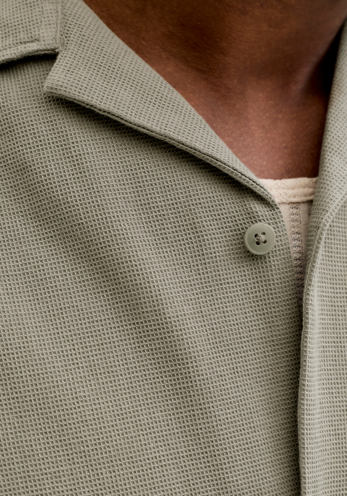 Jack &amp; Jones Short Sleeve Waffle Resort Shirt - Vetiver 3 Shaws Department Stores