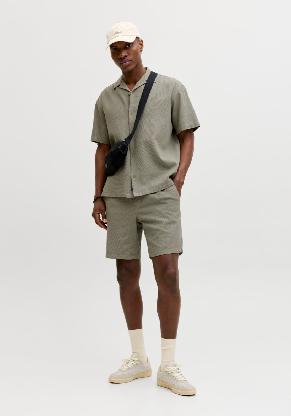 Jack &amp; Jones Short Sleeve Waffle Resort Shirt - Vetiver 5 Shaws Department Stores