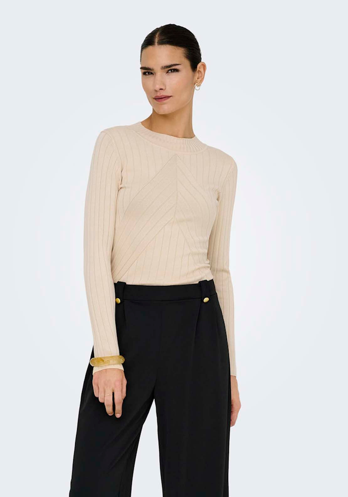 Jdy Long Sleeve Round Neck Jumper - Sandshell 1 Shaws Department Stores