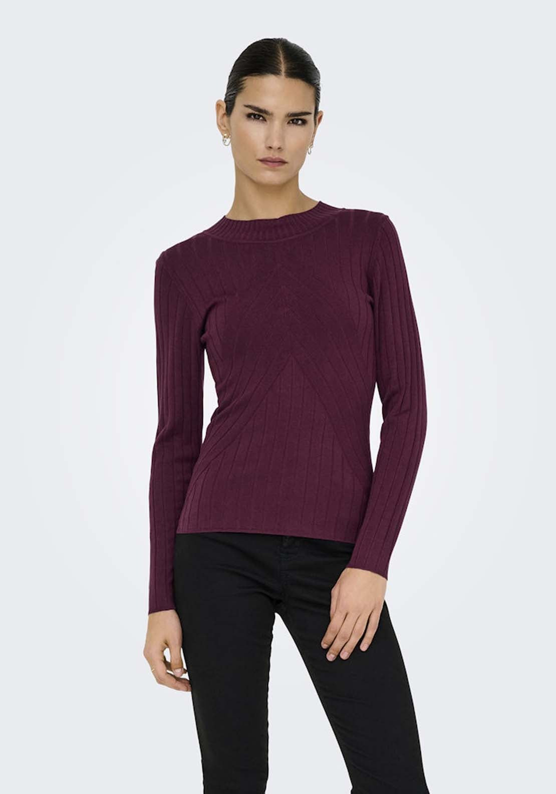Jdy Long Sleeve Round Neck Jumper - Maroon Banner 1 Shaws Department Stores