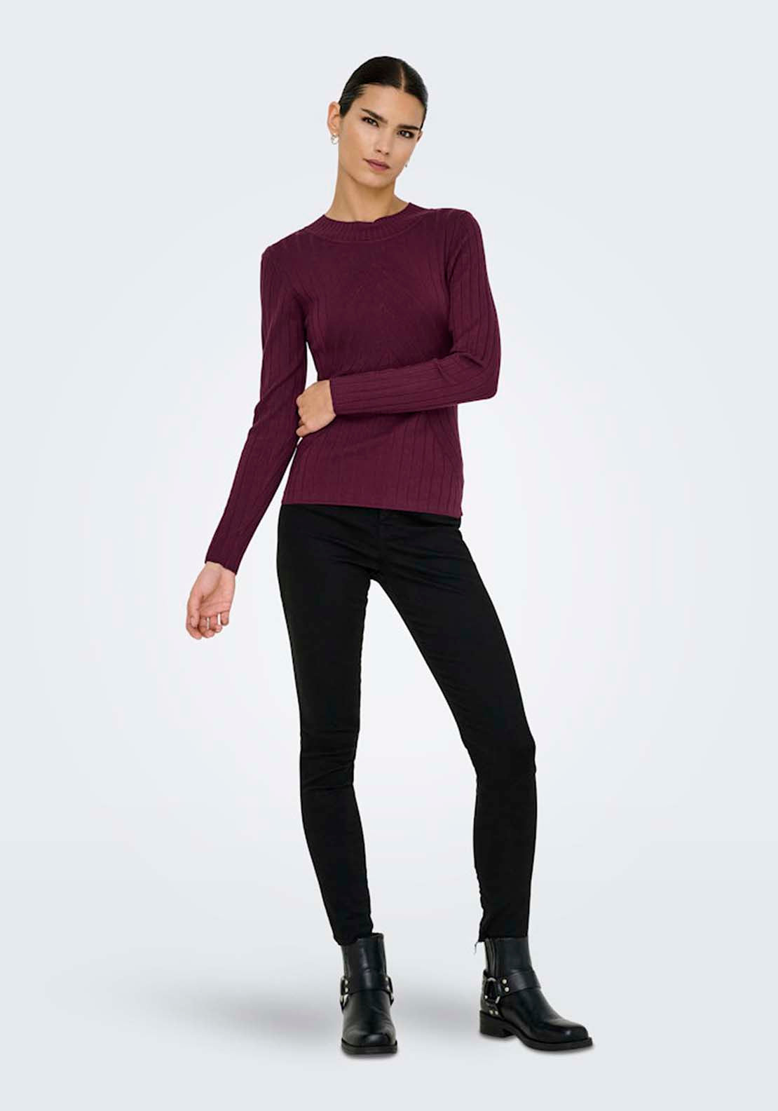 Jdy Long Sleeve Round Neck Jumper - Maroon Banner 5 Shaws Department Stores