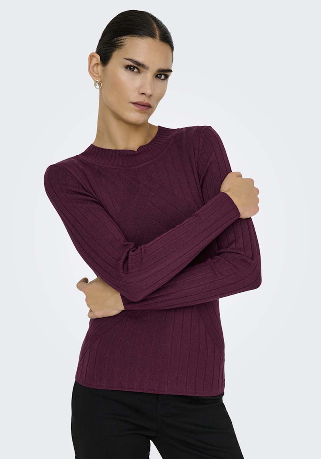 Jdy Long Sleeve Round Neck Jumper - Maroon Banner 4 Shaws Department Stores