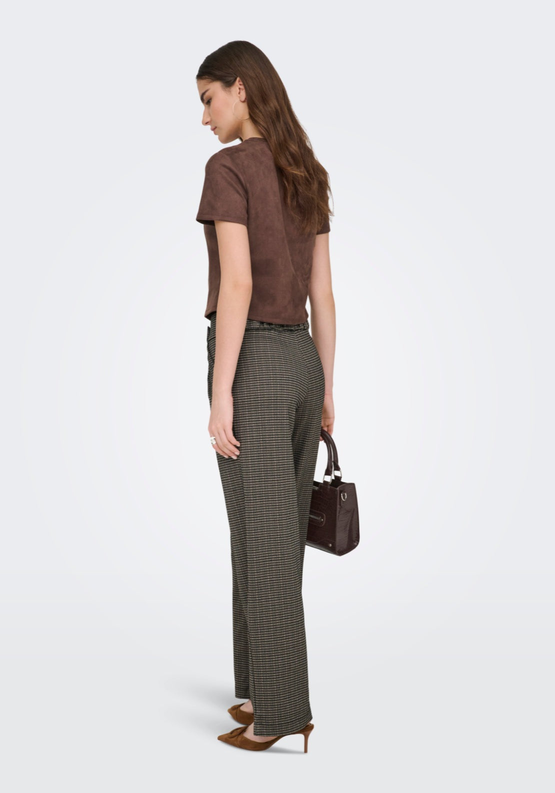Jdy Geggo Mia Long Check Trousers - Cobblestone Mini Check 2 Shaws Department Stores