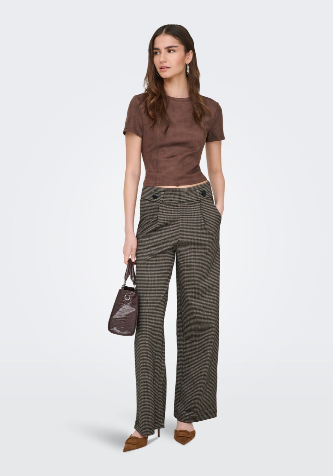 Jdy Geggo Mia Long Check Trousers - Cobblestone Mini Check 4 Shaws Department Stores
