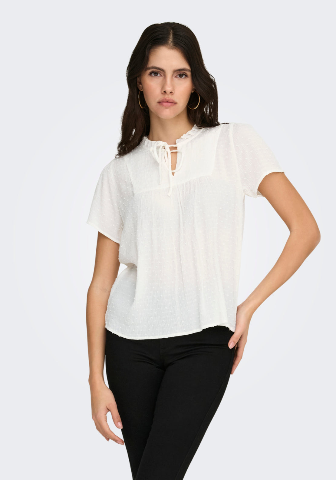 Jdy Lima Life Short Sleeve Top - Cloud Dancer 1 Shaws Department Stores