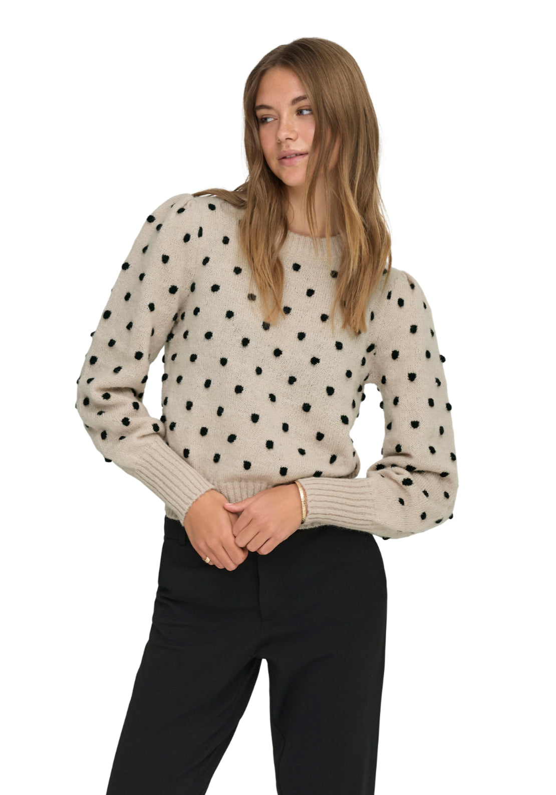 Jdy Sigrid Life Long Sleeve Pullover - Cement/black Dots 1 Shaws Department Stores