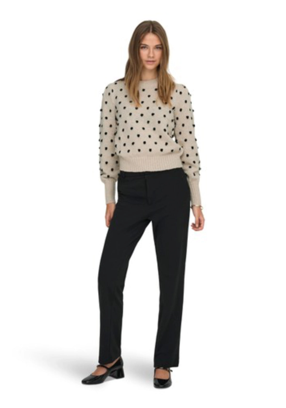 Sigrid Life Long Sleeve Pullover - Cement/black Dots