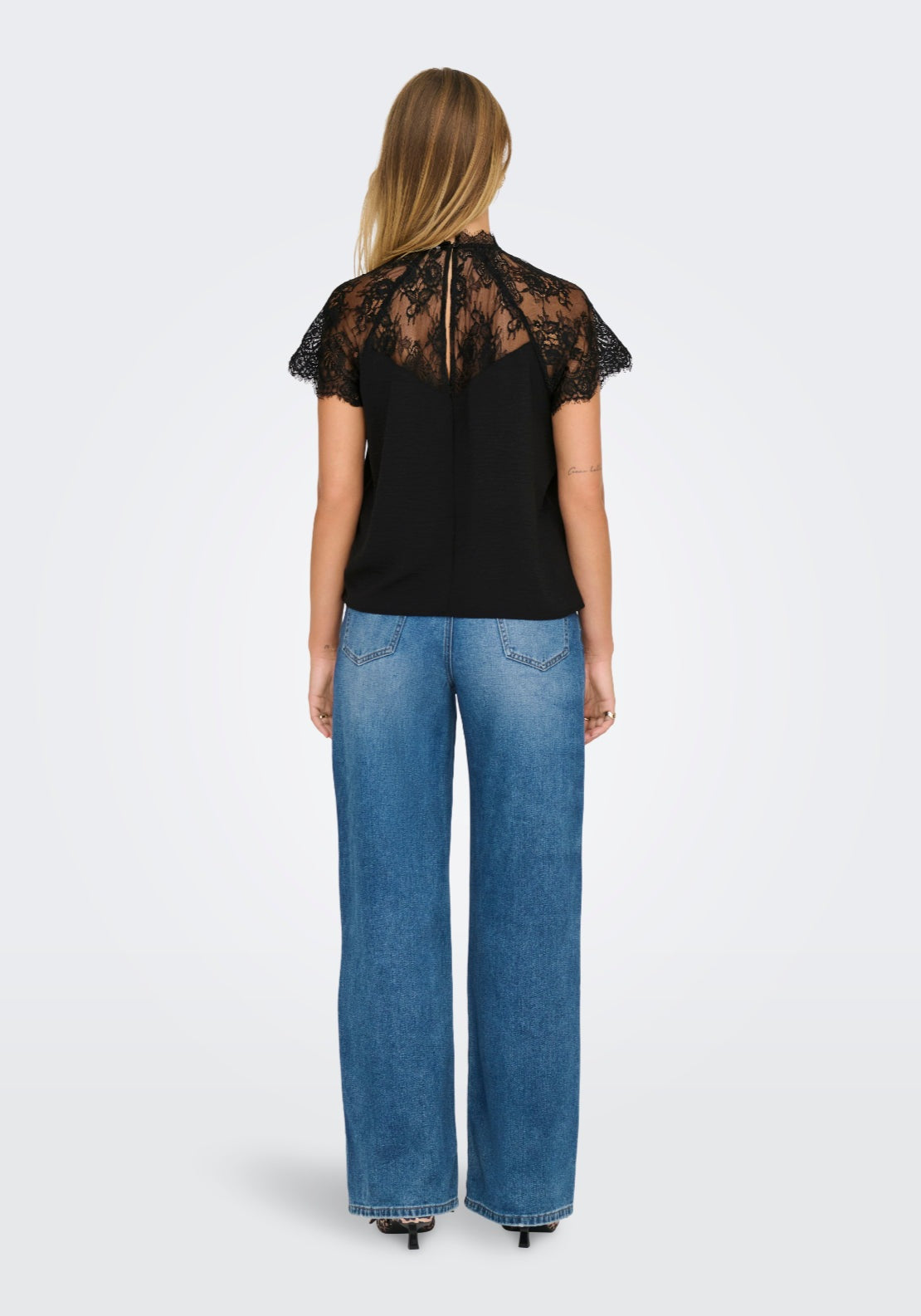 Jdy Lion Short Sleeve Lace Top - Black 2 Shaws Department Stores