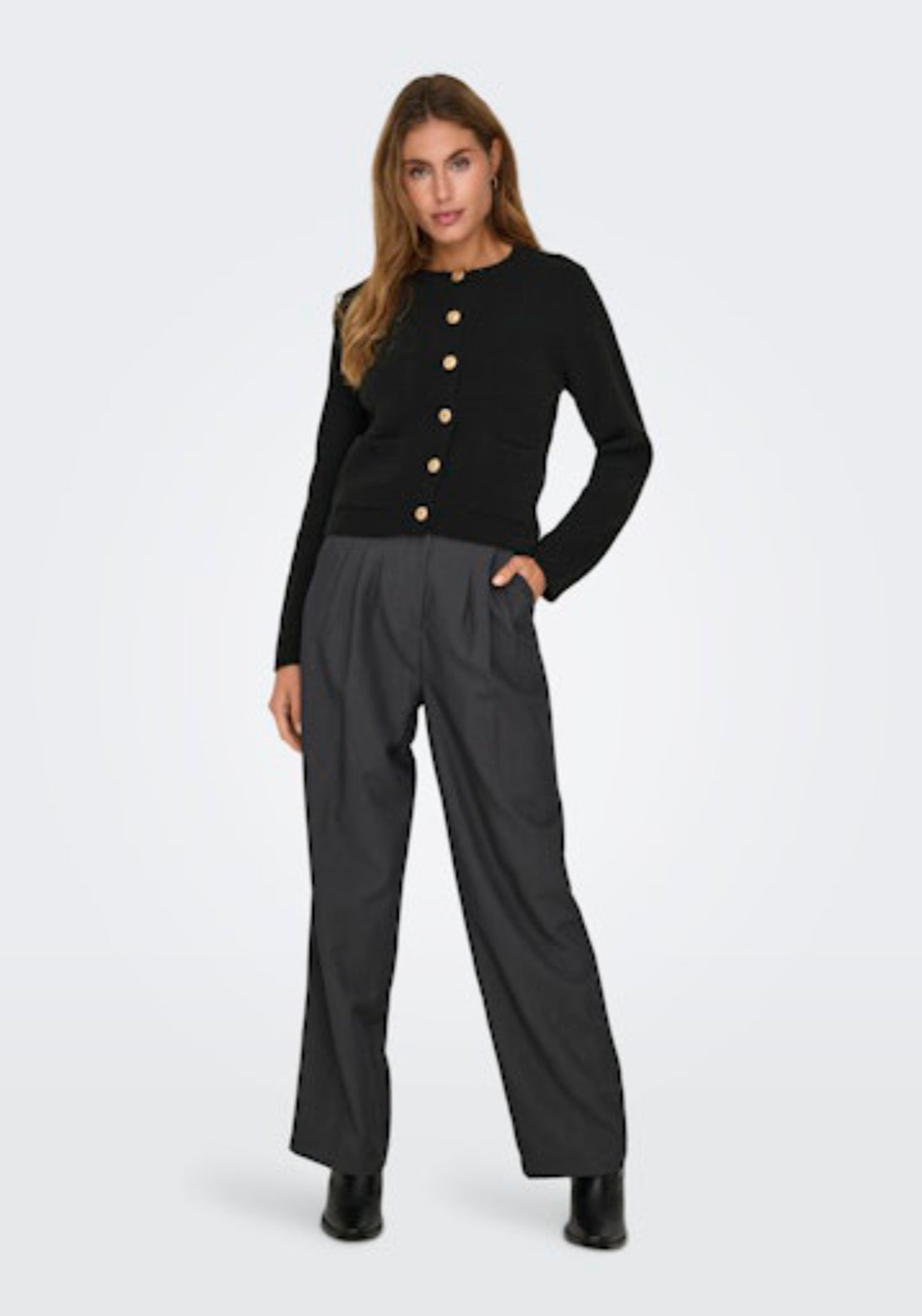 Kim Long Sleeve Button Cardigan - Black