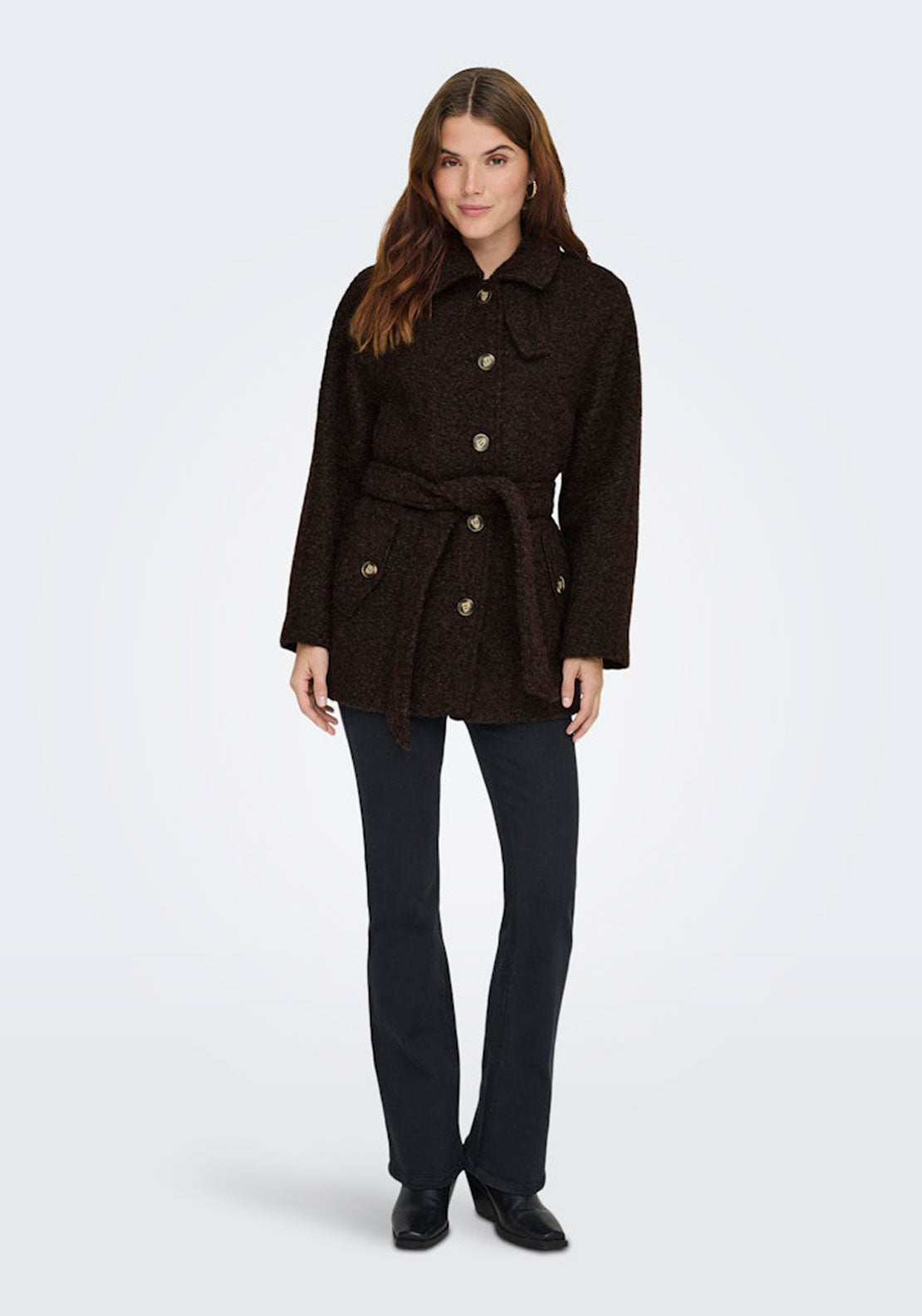 Jdy Boucle Coat With Belt - Brown 5 Shaws Department Stores