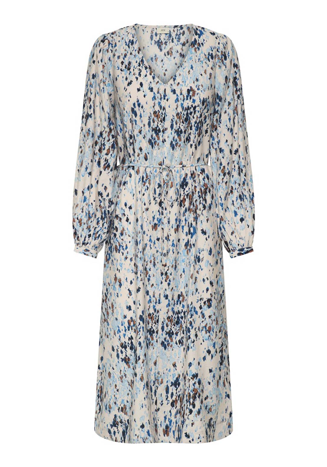 Jdy Long Sleeve Midi Dress With Slit - Cloud Dancer Abstract 1 Shaws Department Stores