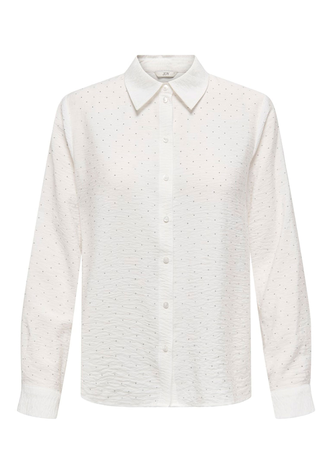Jdy Long Sleeve Shirt With Rhinestones - Cloud Dancer Silver Emb 1 Shaws Department Stores