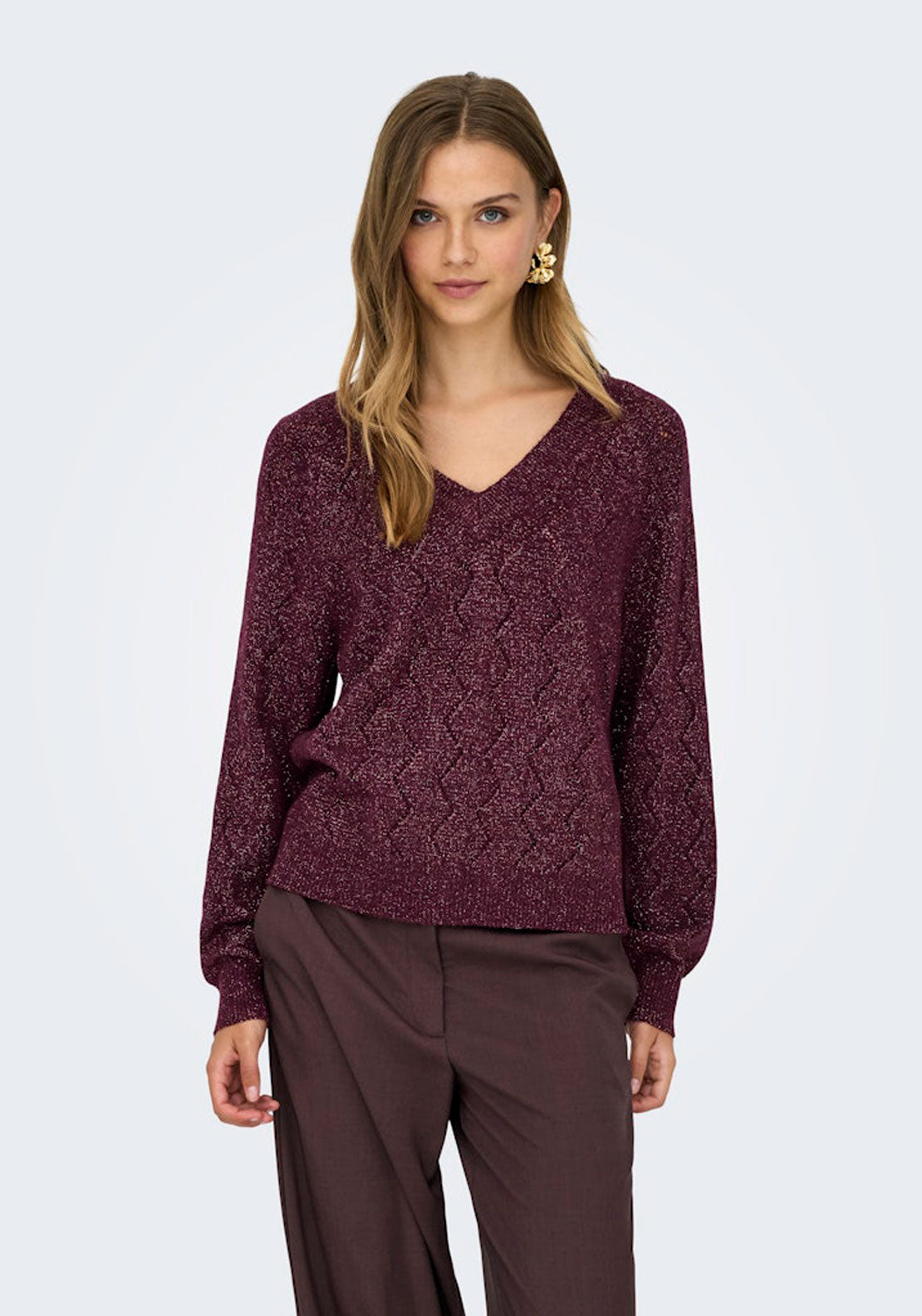 Jdy Long Sleeve V Neck Jumper - Fig W. Dtm Lurex 1 Shaws Department Stores