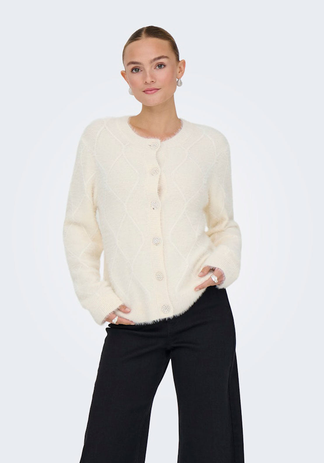 Jdy Long Sleeve Round Neck Cardigan - Ecru 1 Shaws Department Stores