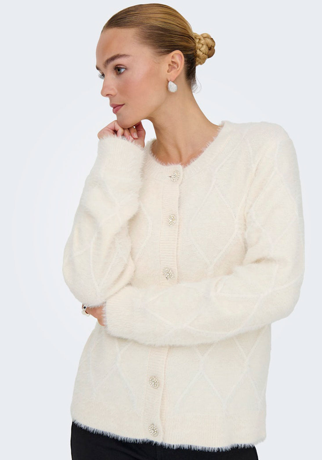 Jdy Long Sleeve Round Neck Cardigan - Ecru 3 Shaws Department Stores