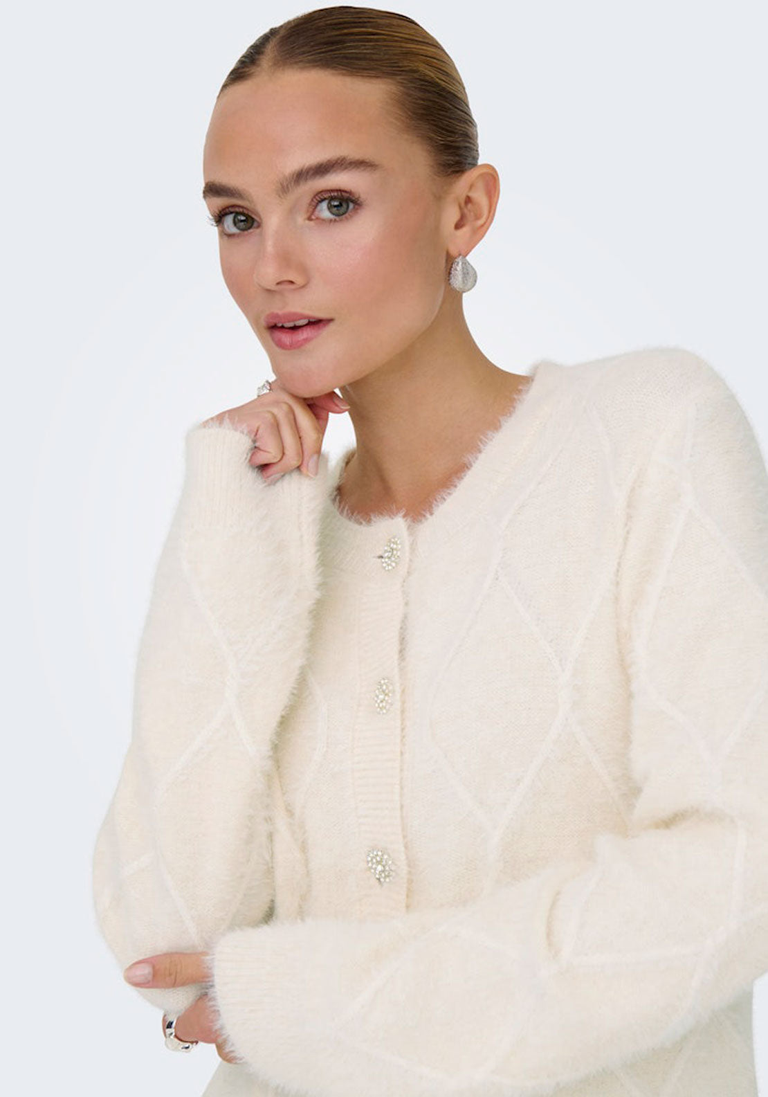 Jdy Long Sleeve Round Neck Cardigan - Ecru 4 Shaws Department Stores