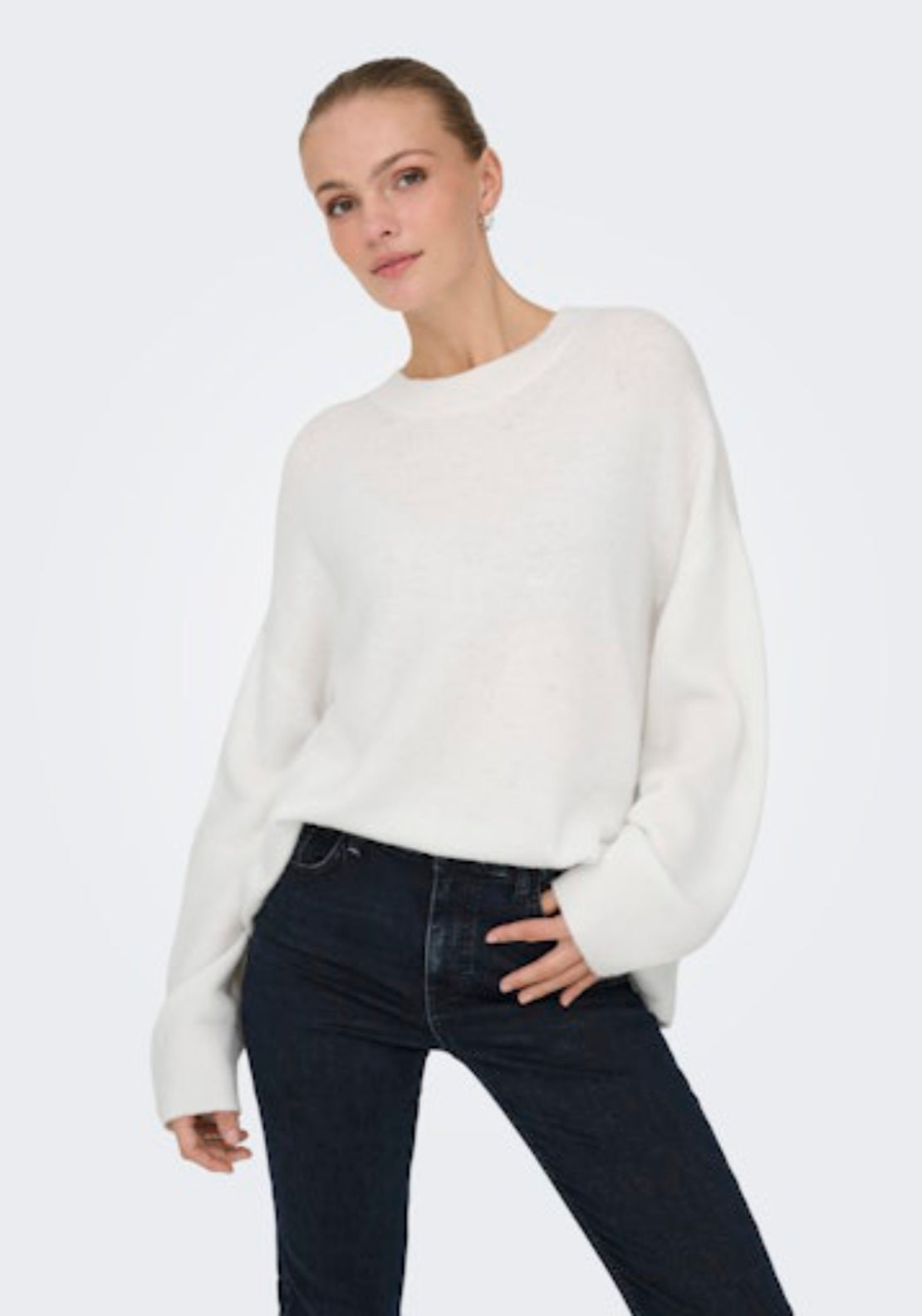 Jdy Sonja Long Sleeve O-Neck Pullover - White 1 Shaws Department Stores