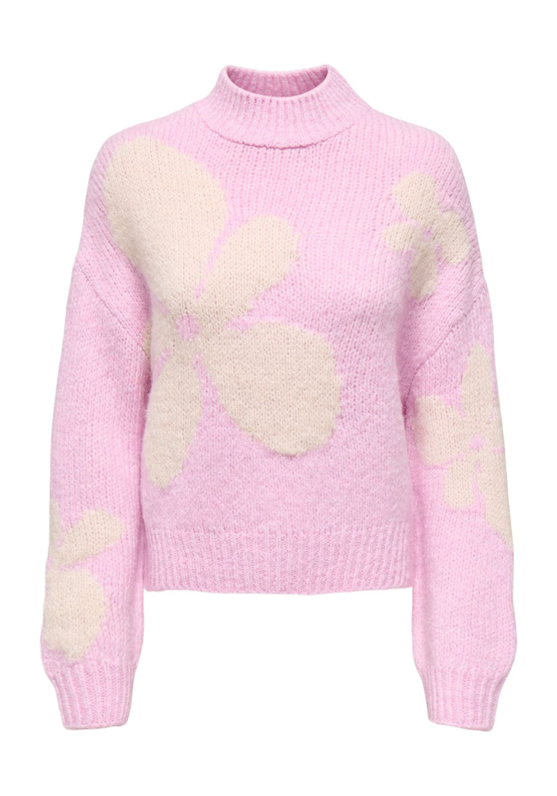 Jdy Long Sleeve Jacquard Pullover - Pink Lady Whitecap Gray 6 Shaws Department Stores