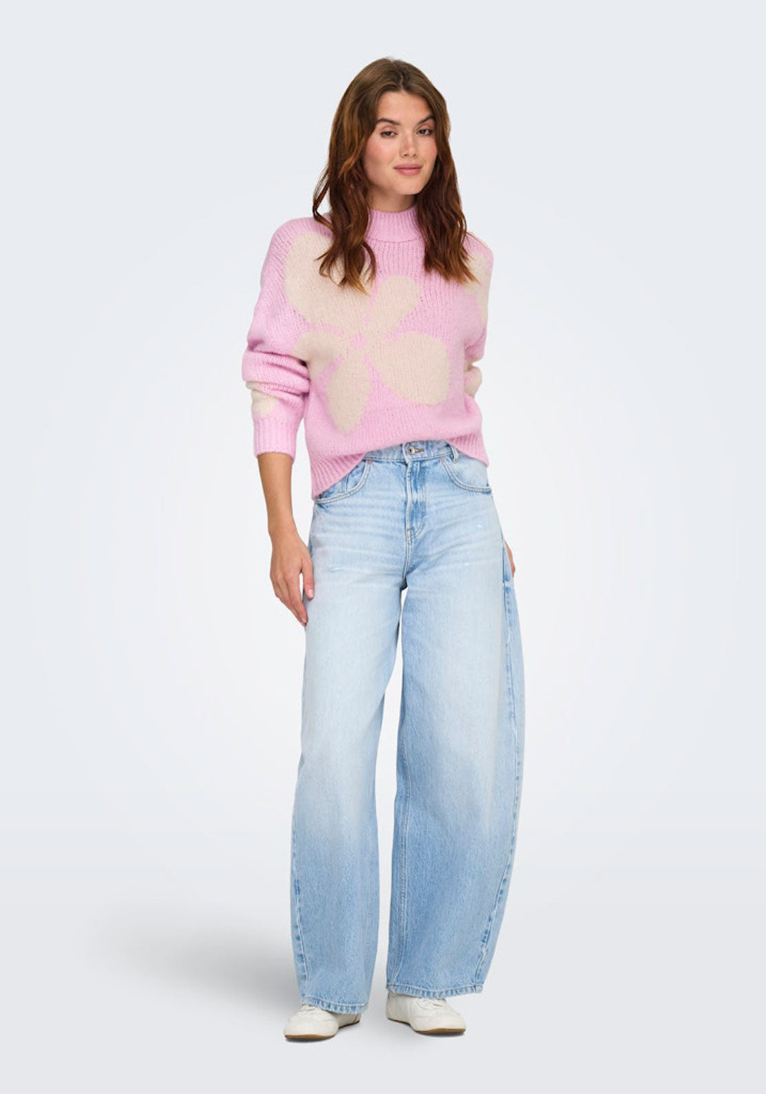 Jdy Long Sleeve Jacquard Pullover - Pink Lady Whitecap Gray 5 Shaws Department Stores