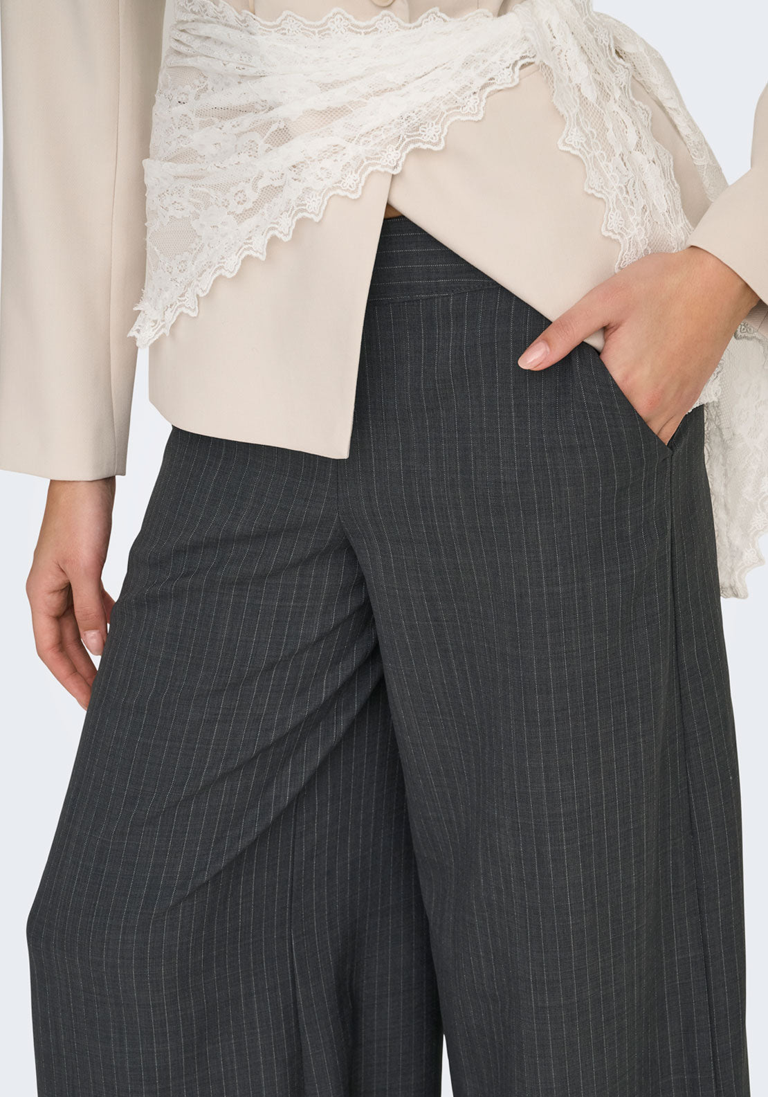 Jdy Ara Medium Waist X-Wide Pant - Dark Grey Melange 3 Shaws Department Stores