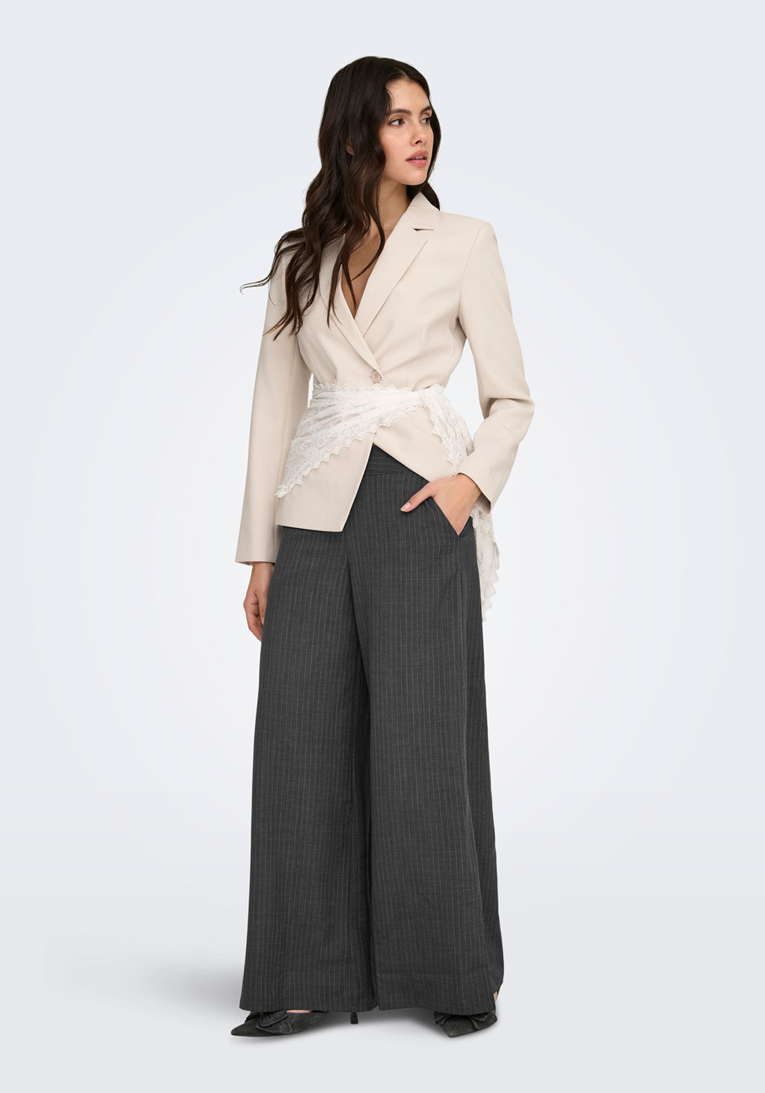 Jdy Ara Medium Waist X-Wide Pant - Dark Grey Melange 4 Shaws Department Stores