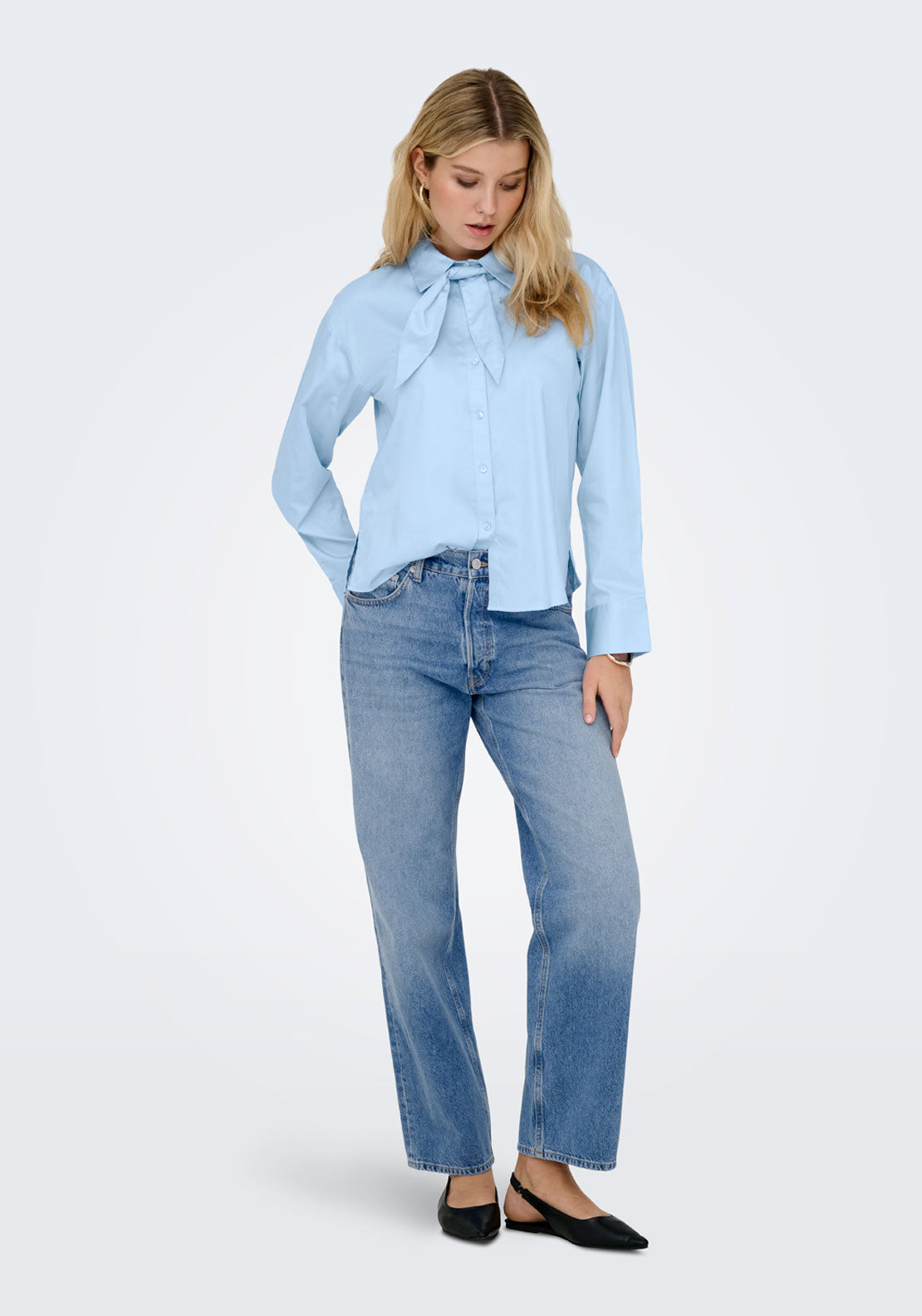 Jdy Willow Loose Long Sleeve Bow Shirt - Cerulean 3 Shaws Department Stores