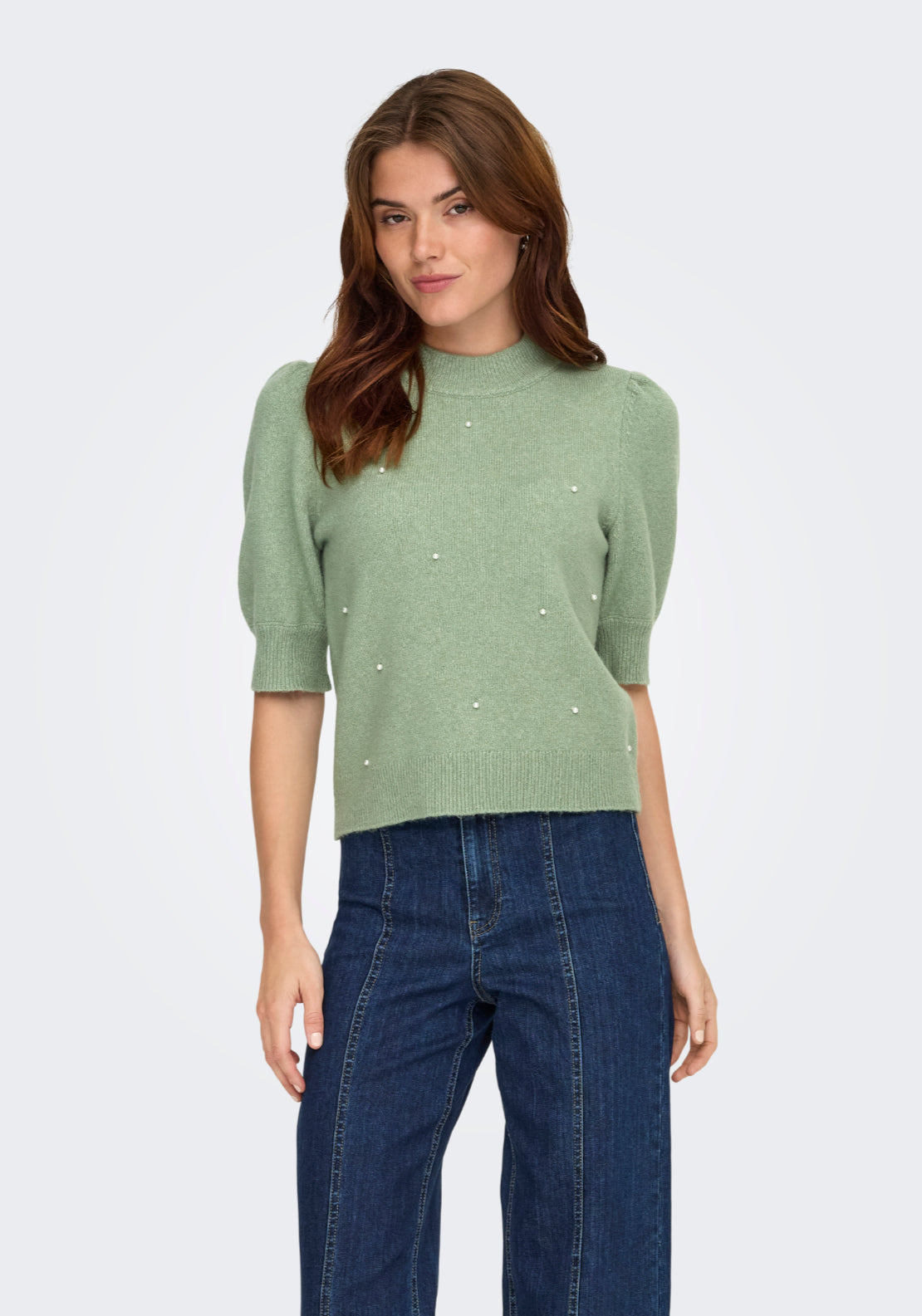 Jdy Rue Life 2/4 Sleeve Pearl Knitwear - Hedge Green/melange 4 Shaws Department Stores