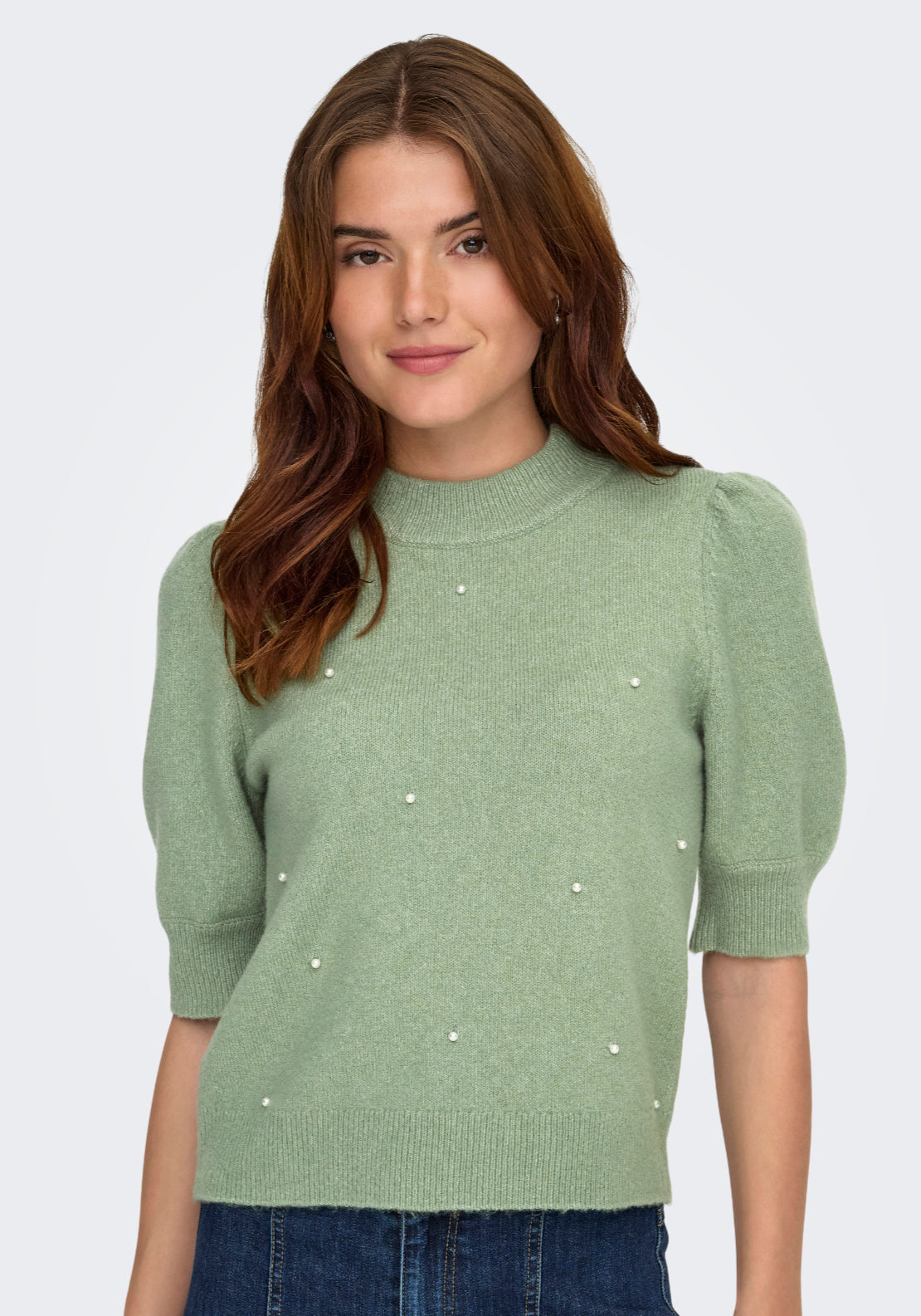 Jdy Rue Life 2/4 Sleeve Pearl Knitwear - Hedge Green/melange 1 Shaws Department Stores
