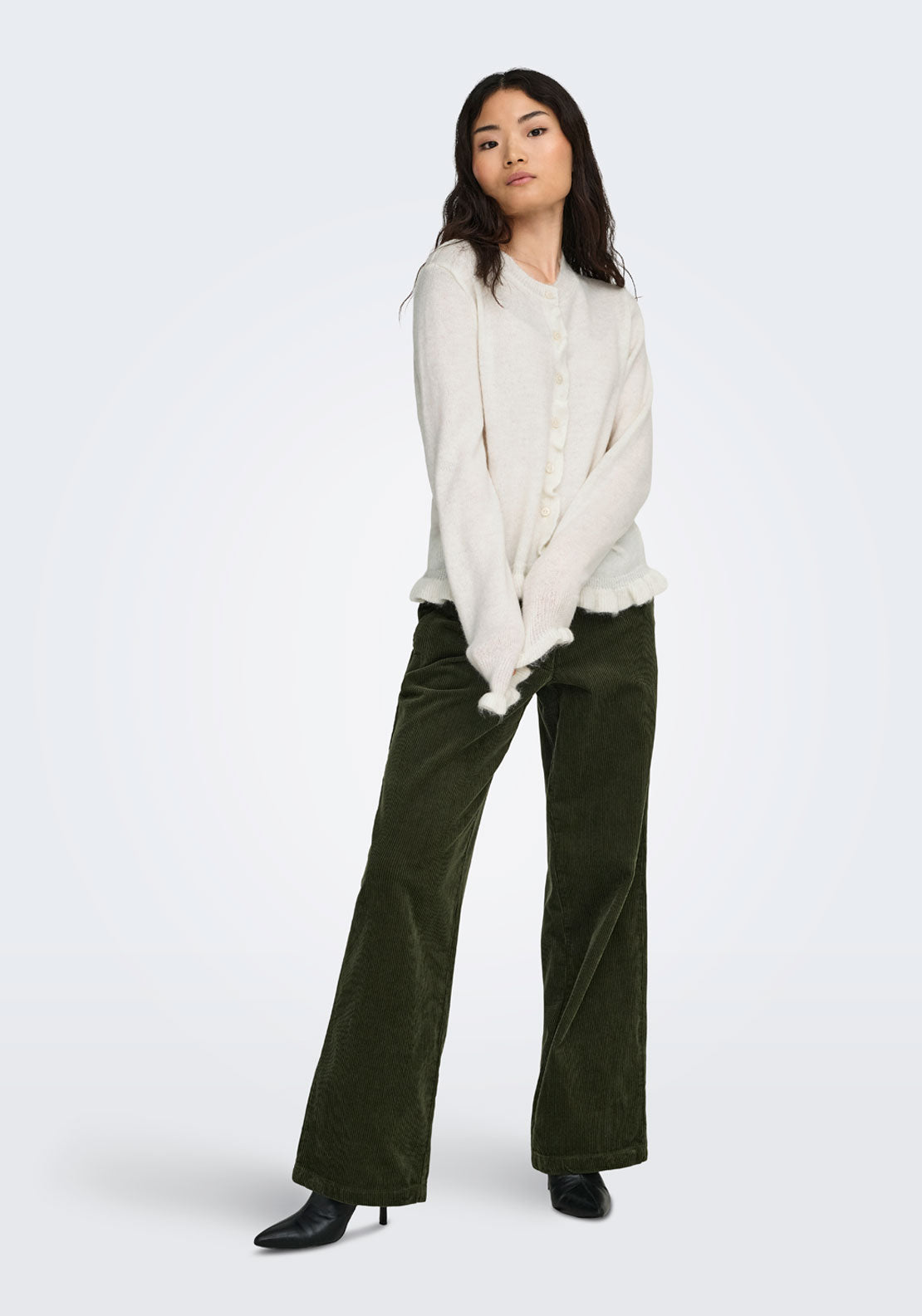 Jdy Letty Long Sleeve On Frill Cardigan - Cloud Dancer Melange 5 Shaws Department Stores