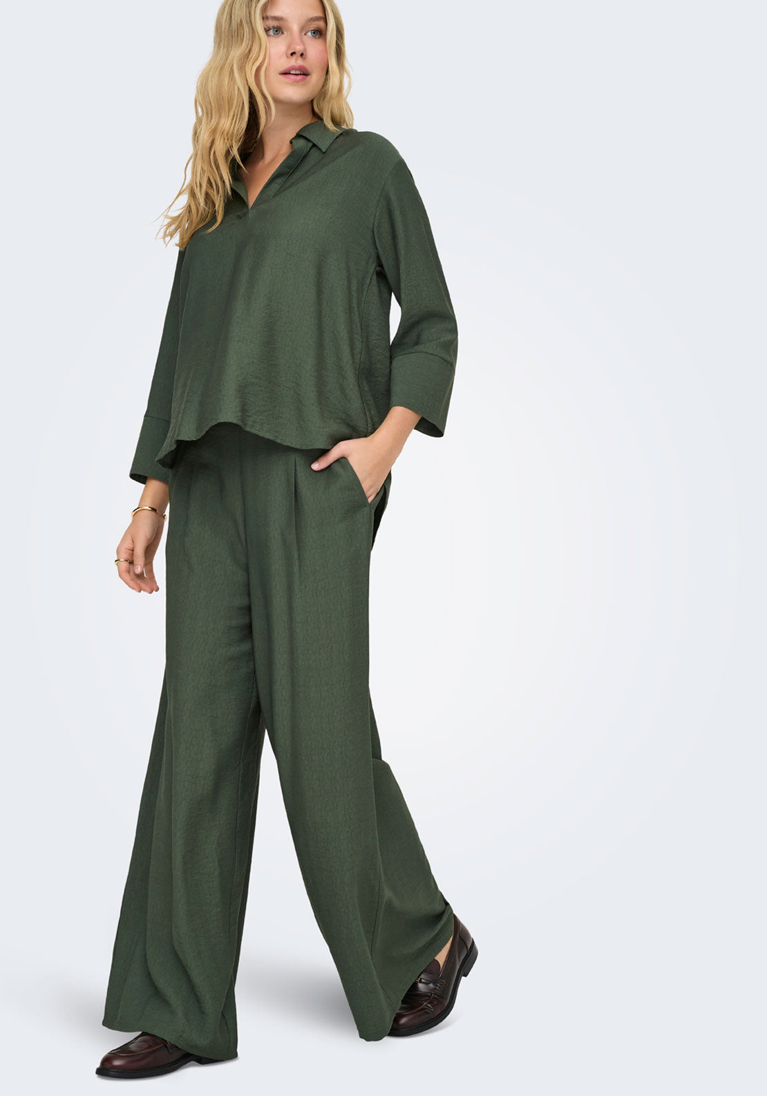 Jdy Pepper Medium Waist Palazzo Pant - Thyme 3 Shaws Department Stores