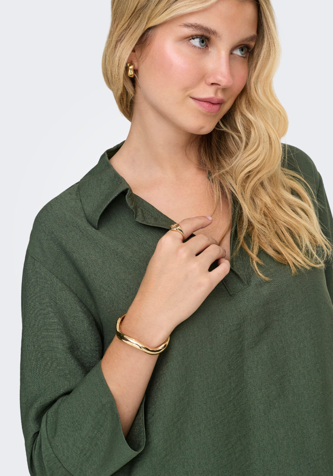 Jdy Pepper 3/4 V-Neck Collar Top Dia - Thyme 3 Shaws Department Stores