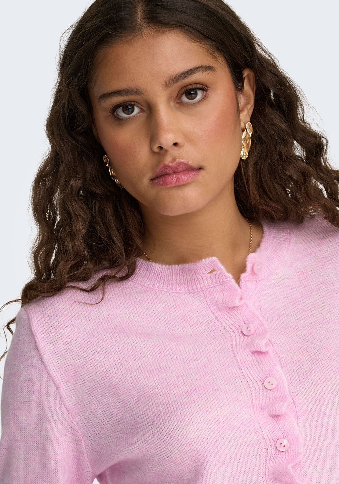 Jdy Letty Long Sleeve On Frill Cardigan - Pink Lady Melange 4 Shaws Department Stores