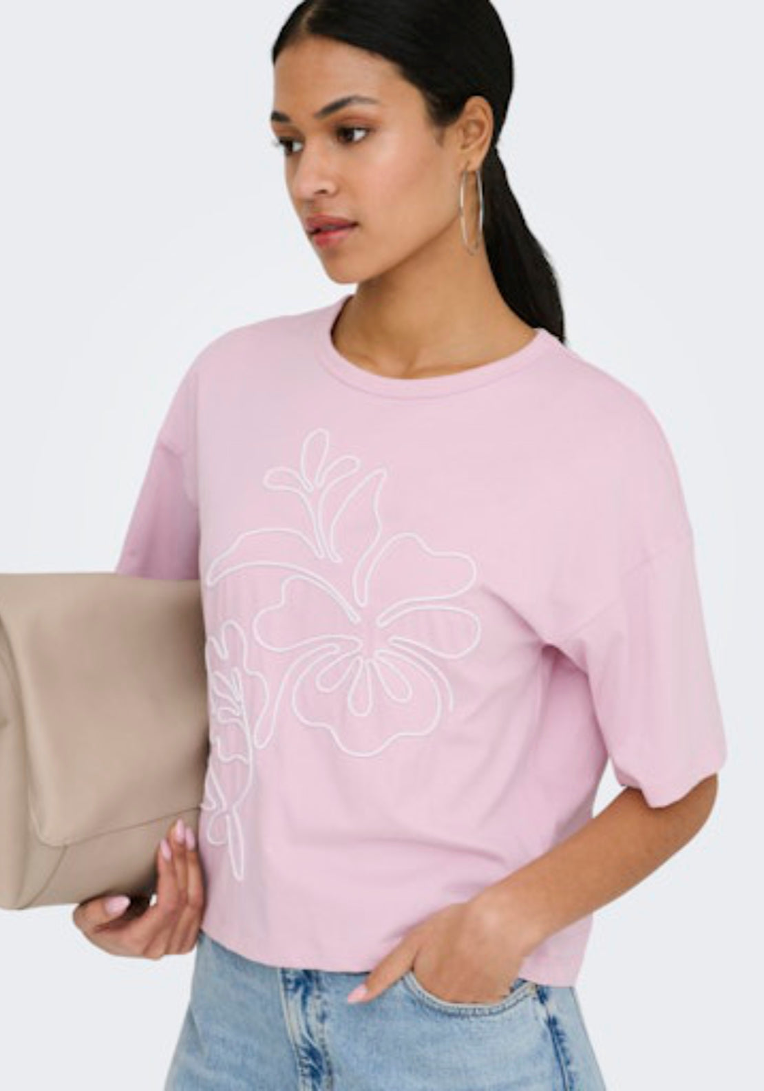 Jdy Cally Life Short Sleeve Top - Fragrant Lilac/white Flower 3 Shaws Department Stores