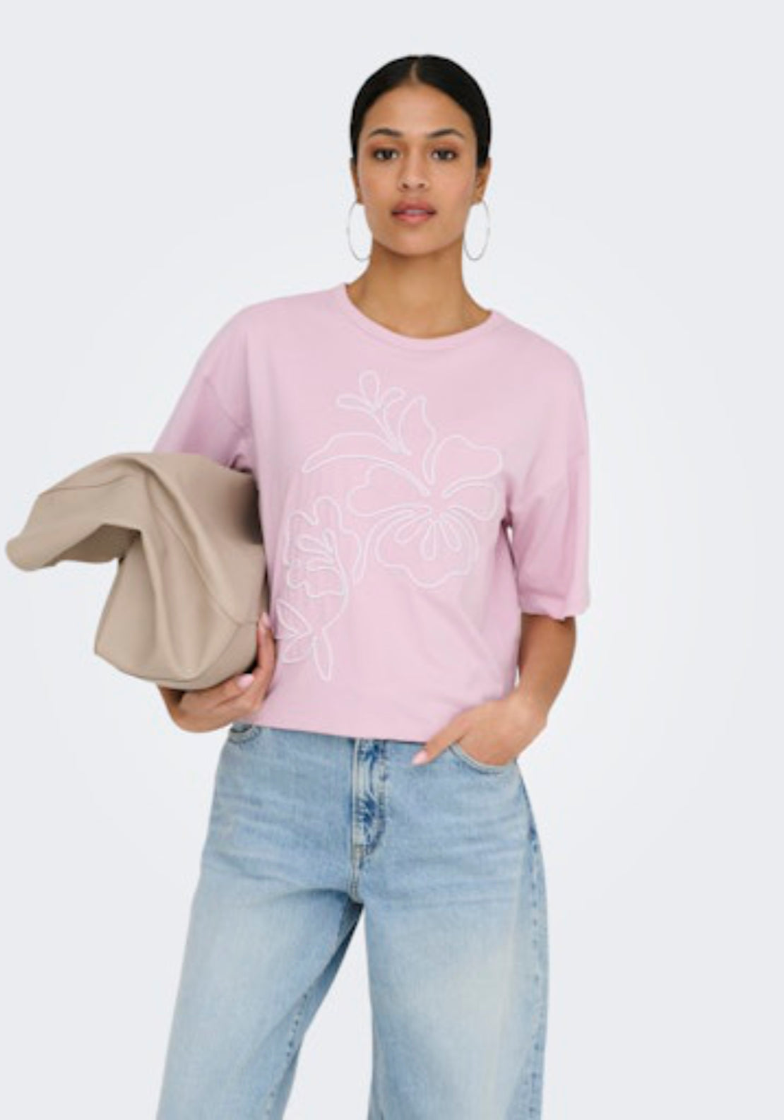 Jdy Cally Life Short Sleeve Top - Fragrant Lilac/white Flower 4 Shaws Department Stores