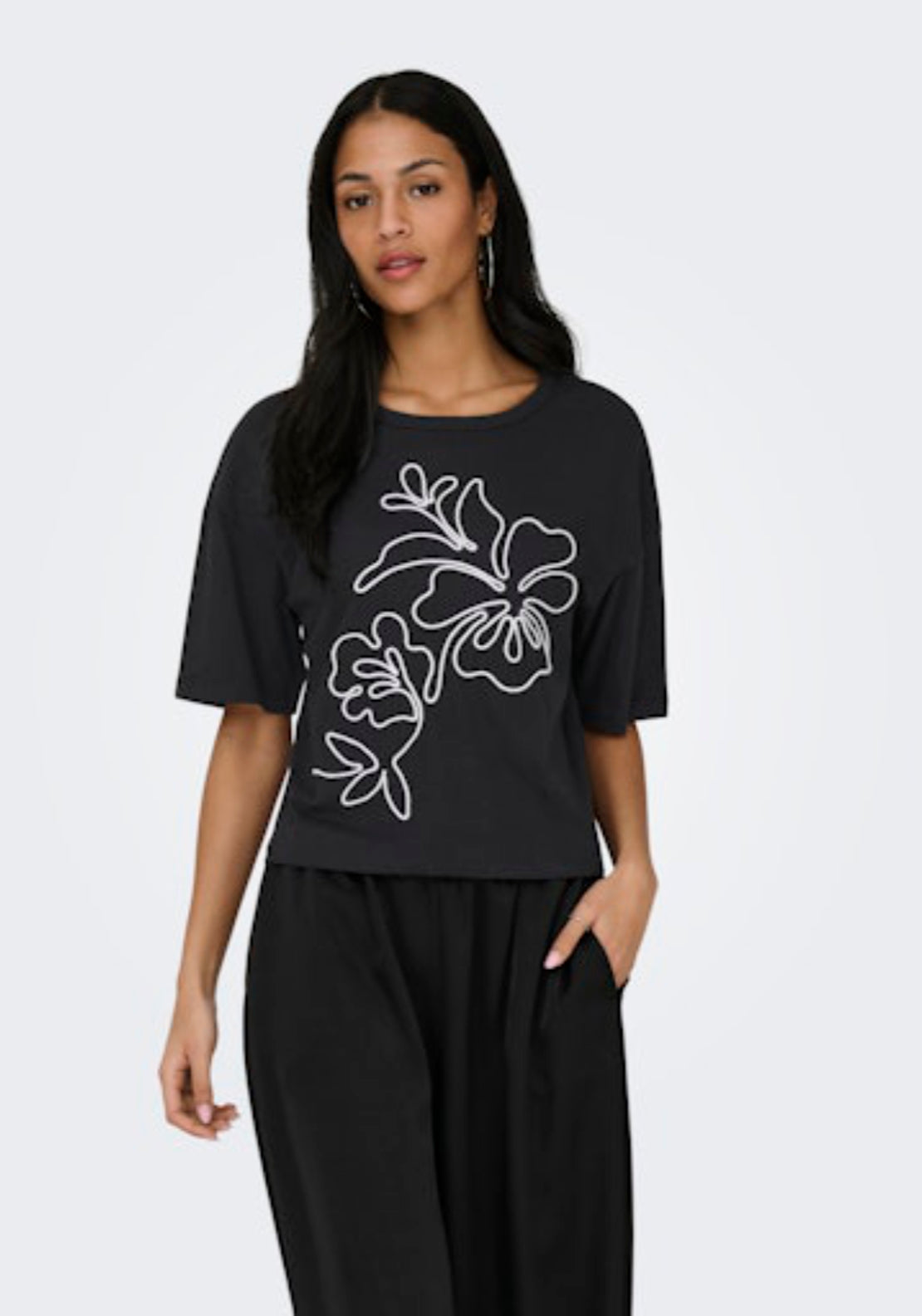 Jdy Cally Life Short Sleeve Top - Black/white Flower 4 Shaws Department Stores