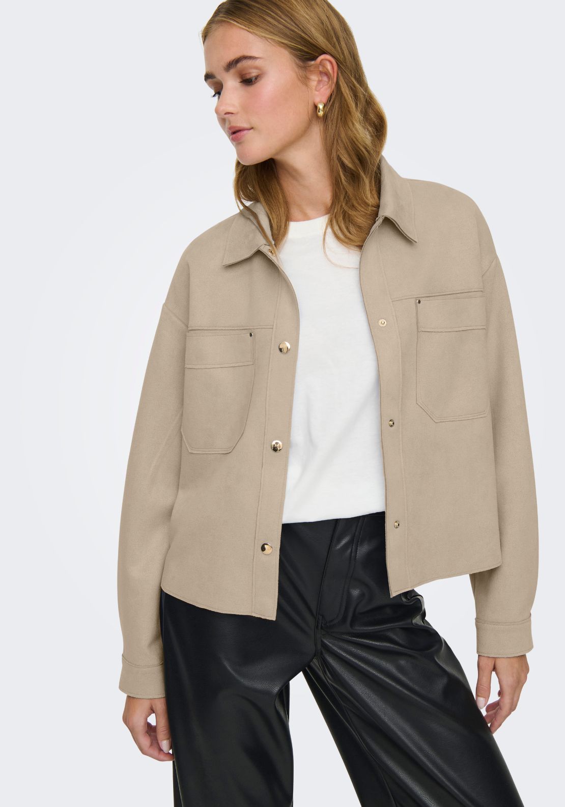 Jdy Julle Long Sleeve Faux Suede Shirt - Oxford Tan 1 Shaws Department Stores