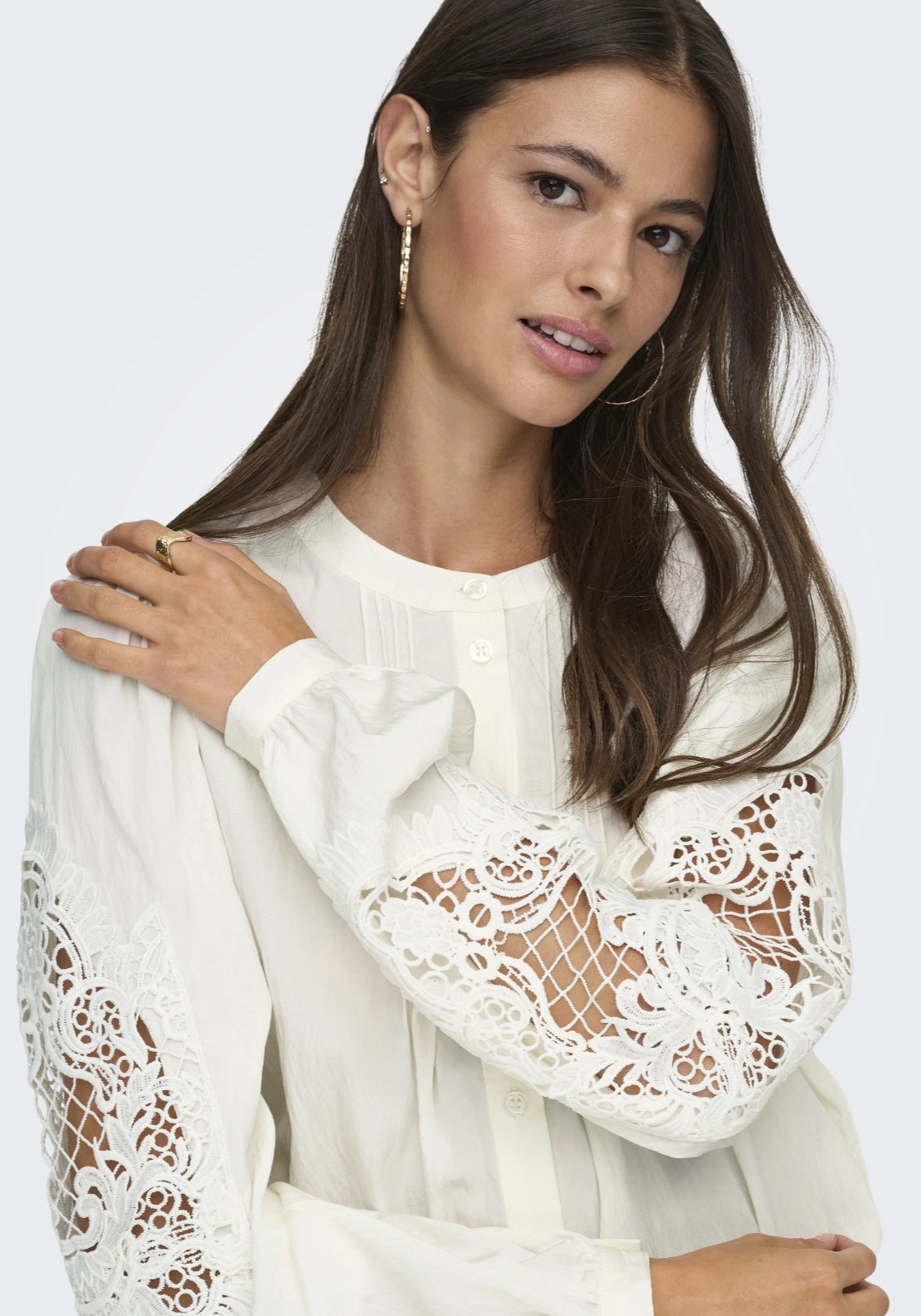 Jdy Lace Sleeve Button Up Blouse - White 5 Shaws Department Stores