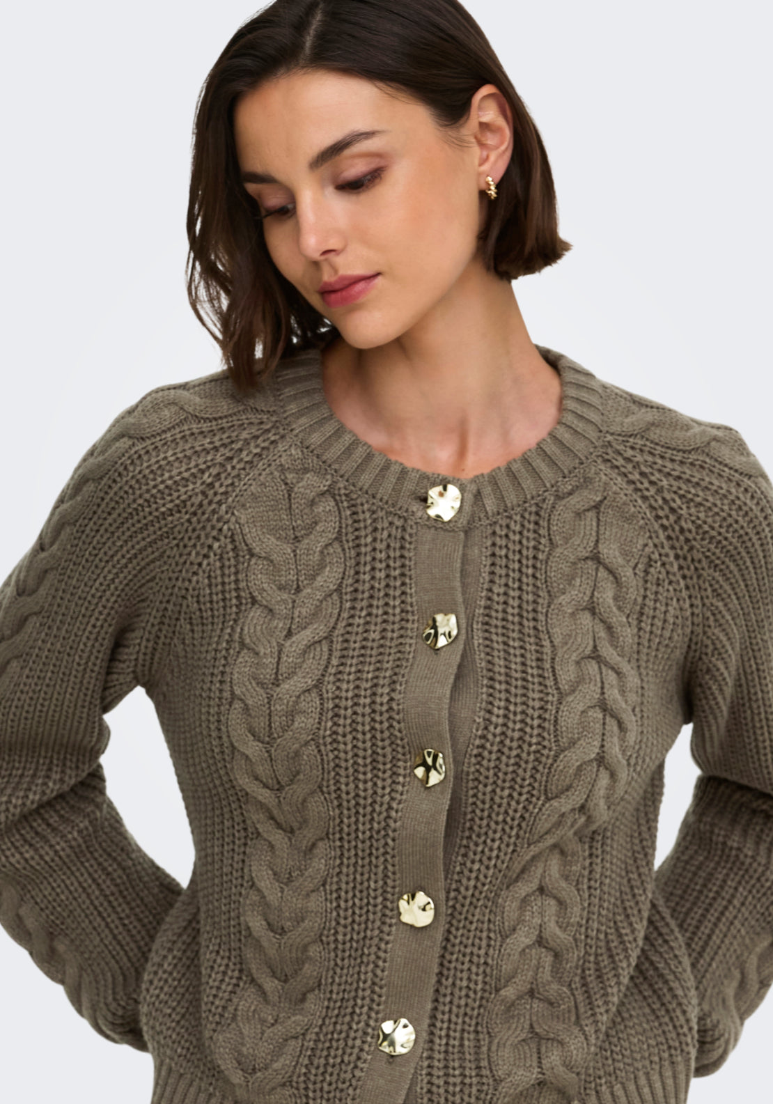 Jdy Carmella Long Sleeve Cable Cardigan - Walnut 3 Shaws Department Stores