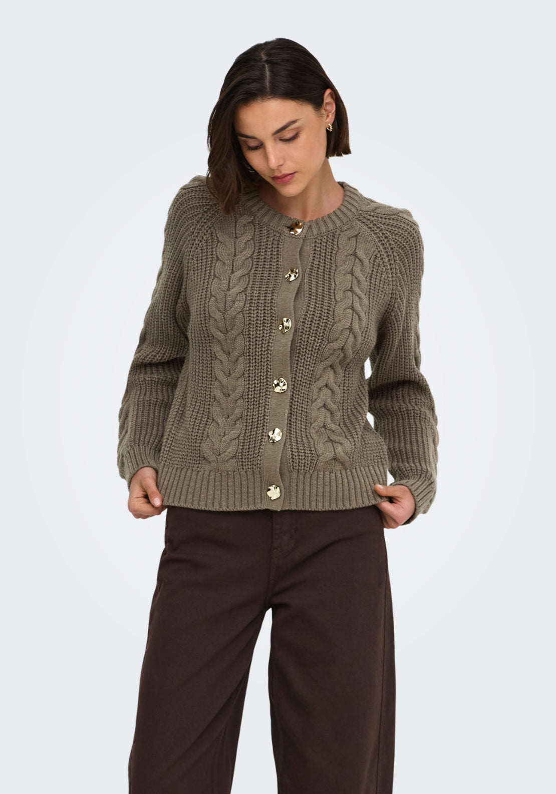 Jdy Carmella Long Sleeve Cable Cardigan - Walnut 4 Shaws Department Stores