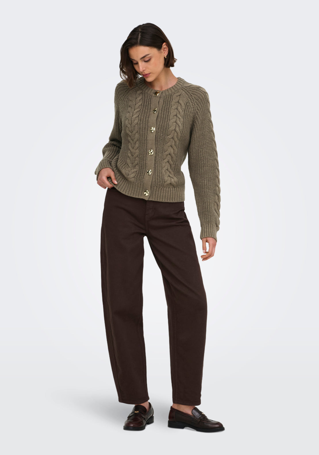Jdy Carmella Long Sleeve Cable Cardigan - Walnut 5 Shaws Department Stores