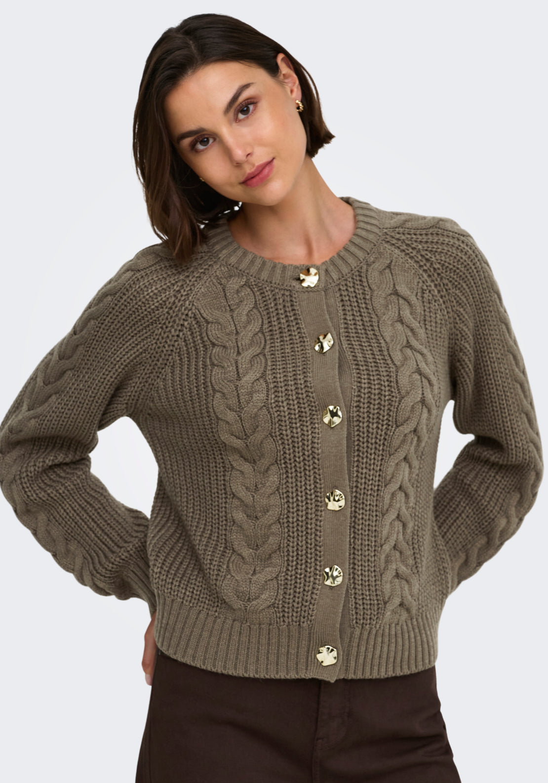 Jdy Carmella Long Sleeve Cable Cardigan - Walnut 1 Shaws Department Stores