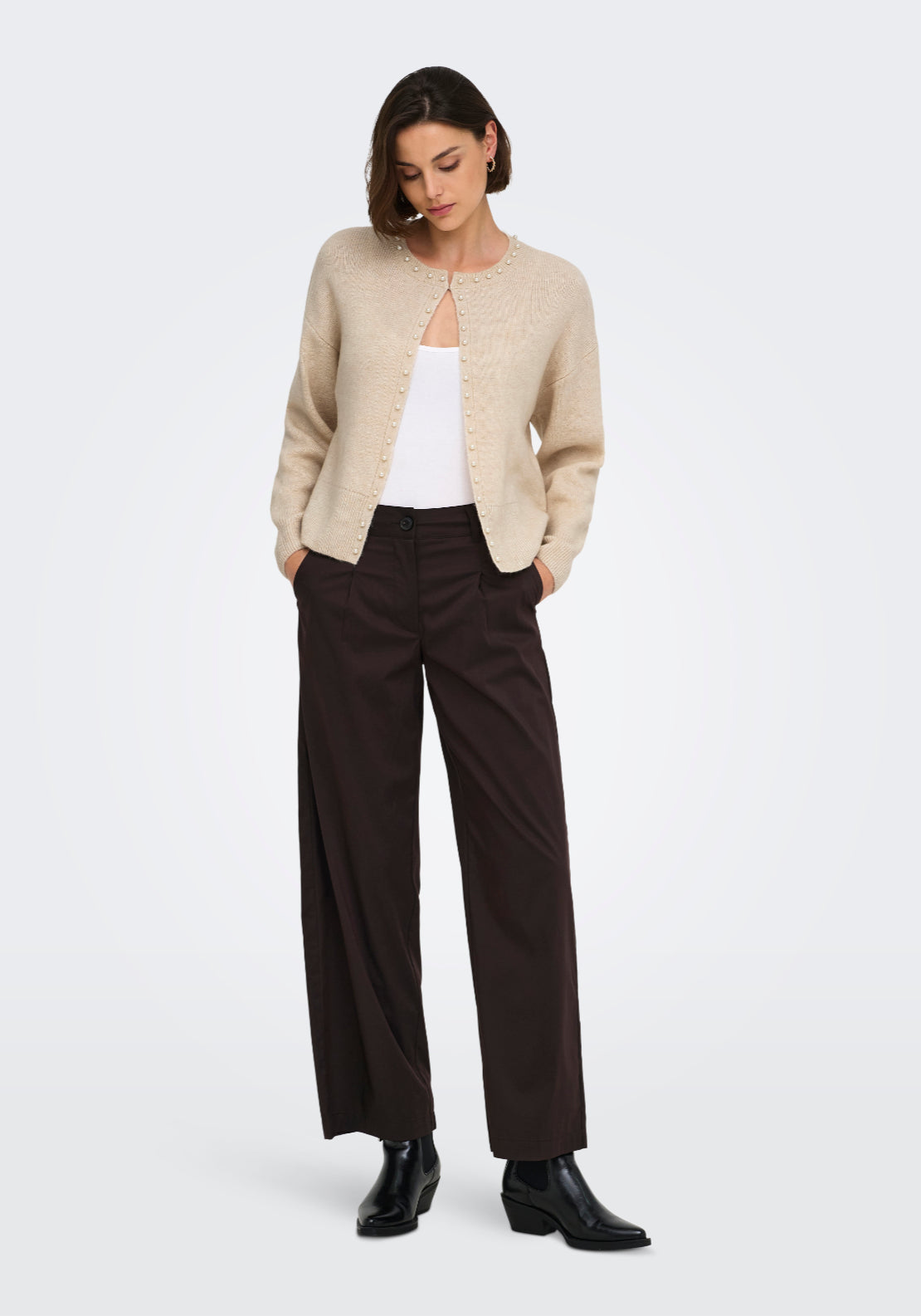 Jdy Emmali Long Sleeve Cardigan - Beige 5 Shaws Department Stores