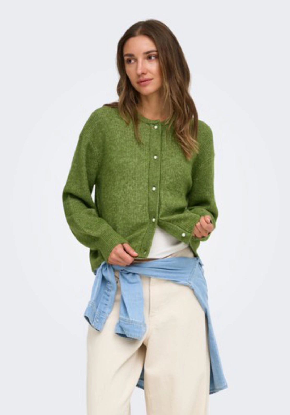 Lumi Long Sleeve Button Cardigan - Cedar Green Melange