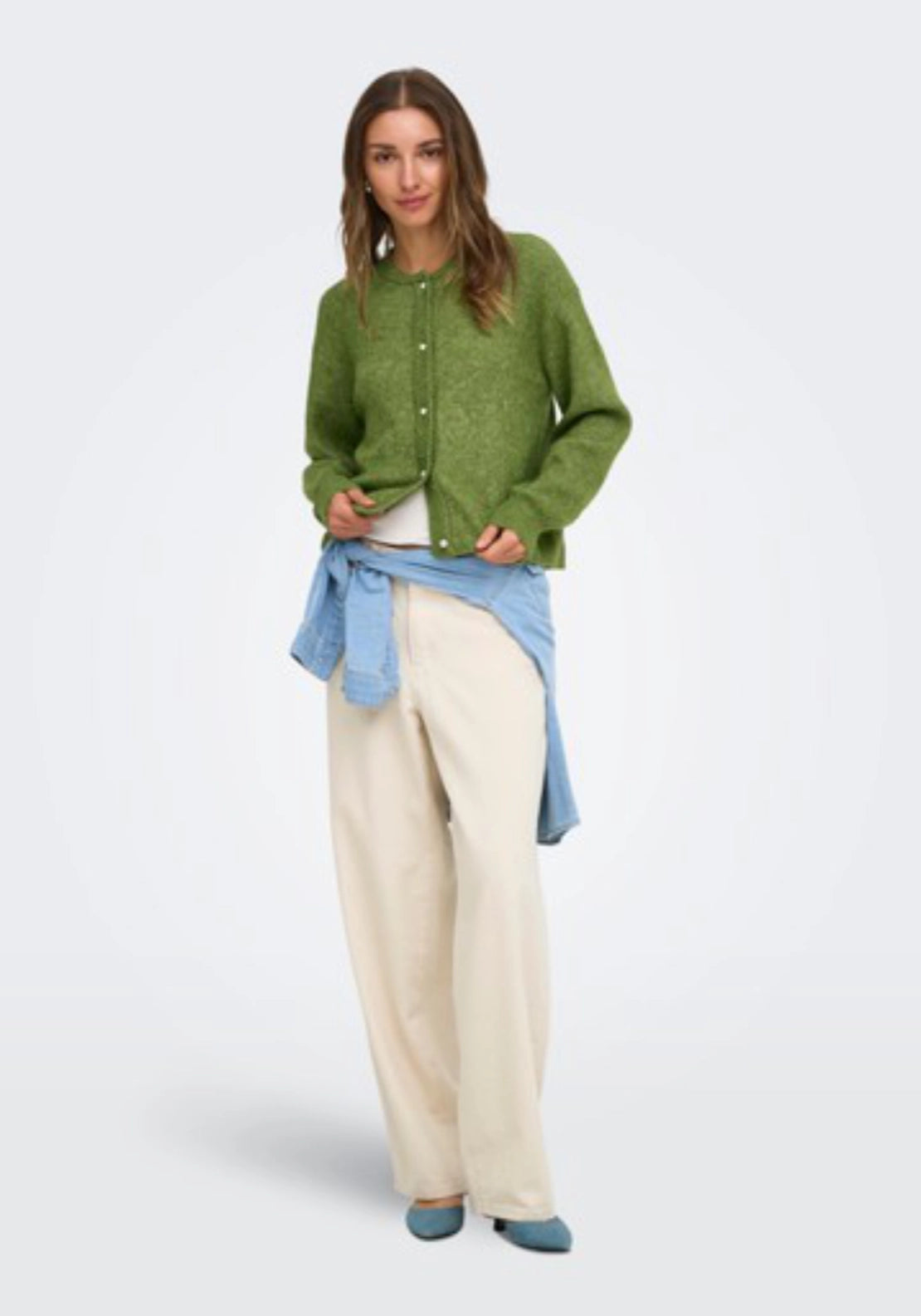 Lumi Long Sleeve Button Cardigan - Cedar Green Melange
