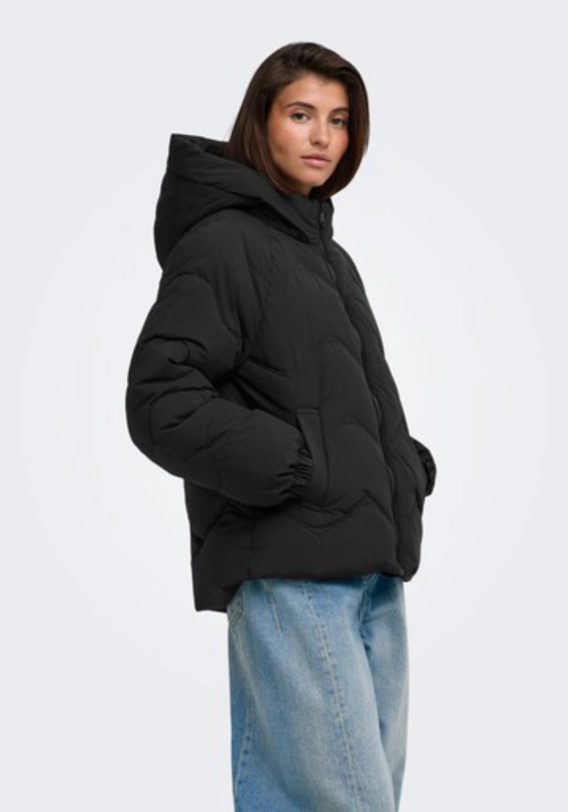 Power Short Hood Puffer Coat - Black