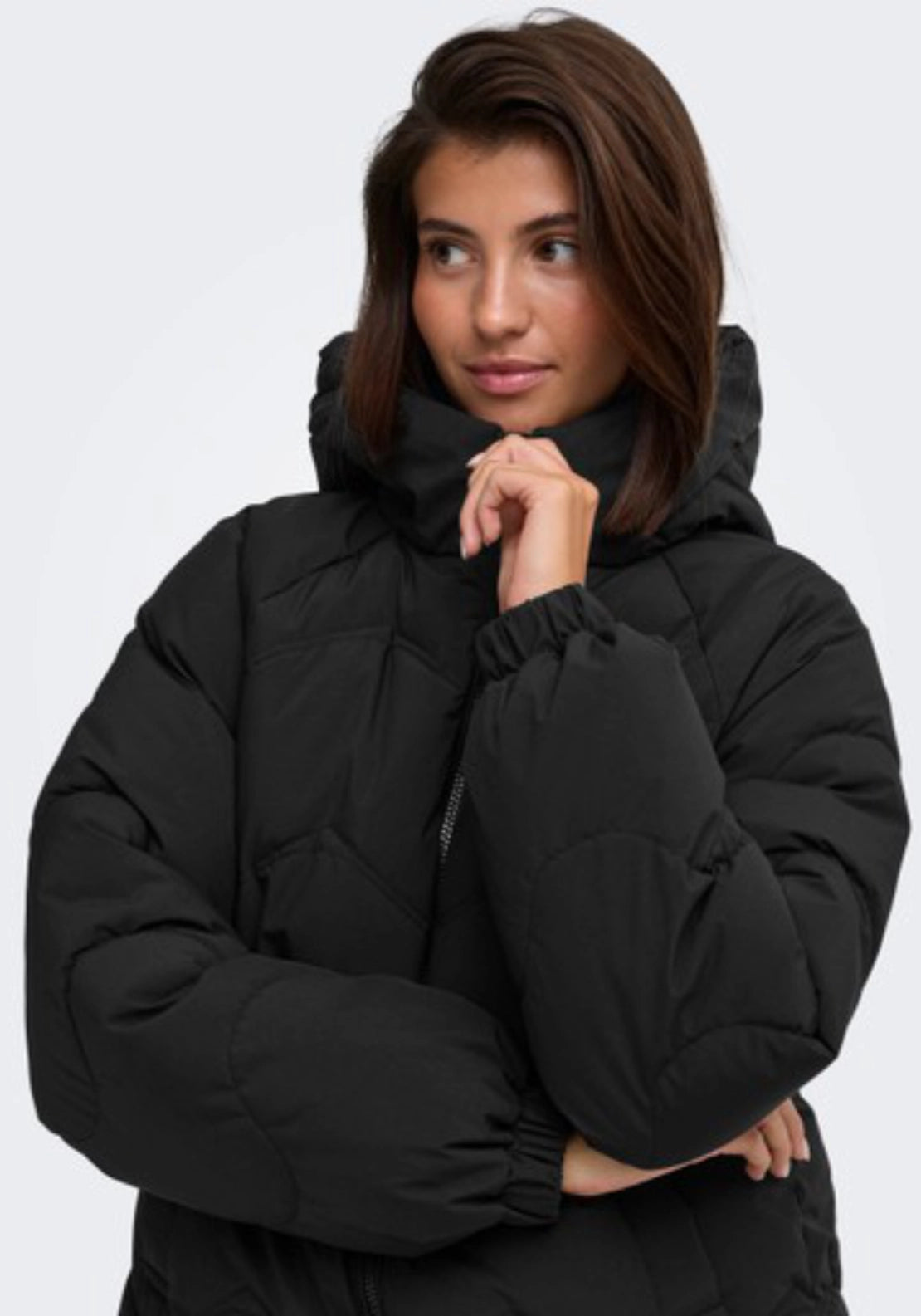 Power Short Hood Puffer Coat - Black