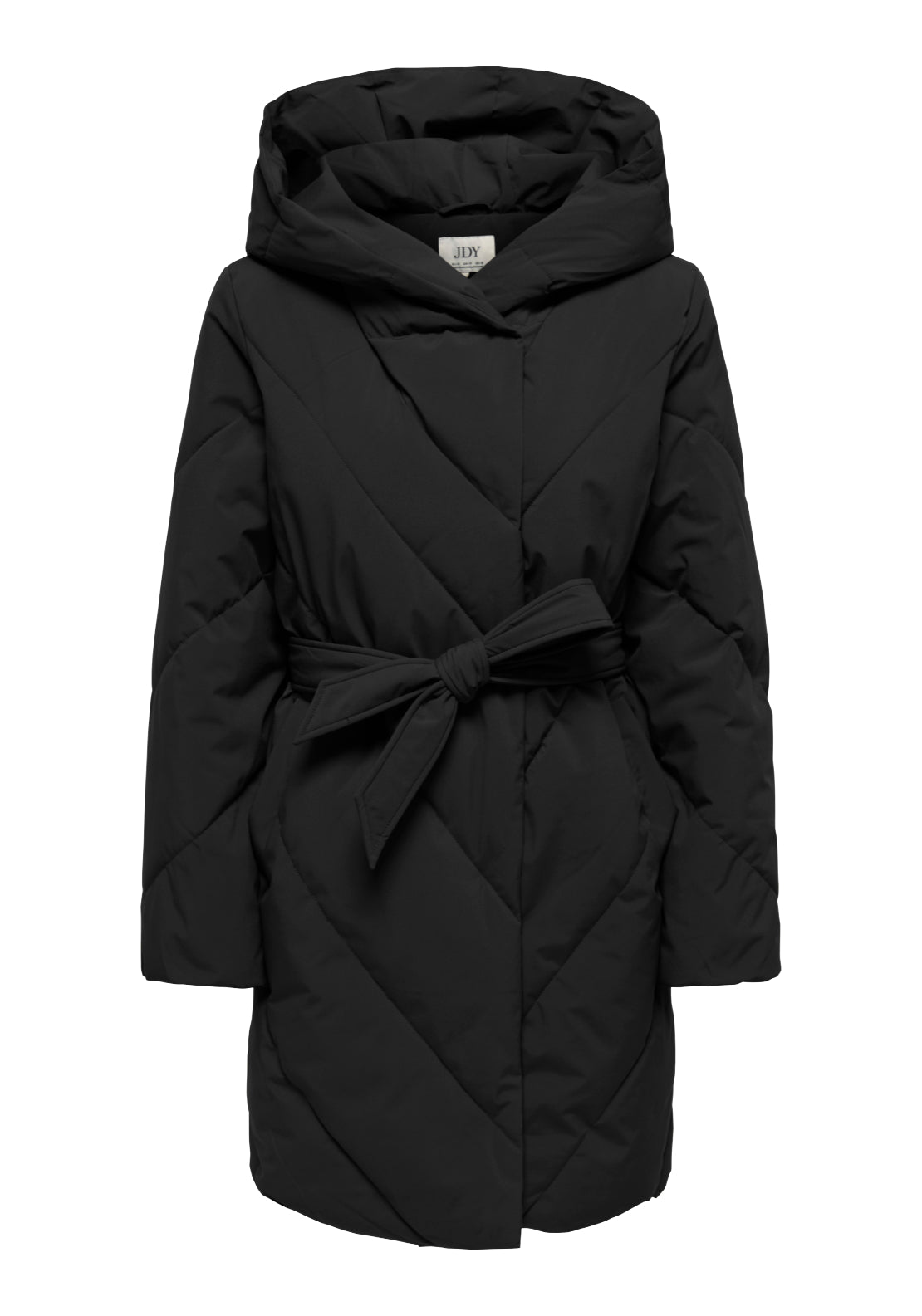Jdy Villon Long Hood Belt Puffer Coat - Black 1 Shaws Department Stores
